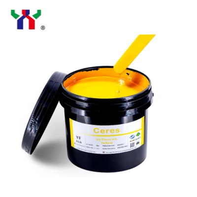 High Quality Ceres Strong Adhesive Force UV/LED Flexo Printing Ink for Paper and Label Printing (PP, PET materials) , Color Yellow, 5kg/Barrel